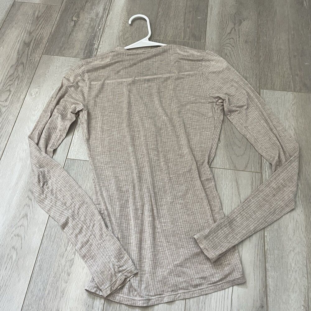 Negative Henley Top whippied ribbed long sleeve womens Beige (small) loungewear - Picture 5 of 6